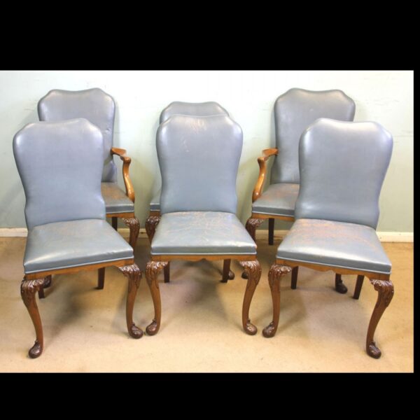 Set of Six Antique Queen Anne Style Walnut Dining Chairs