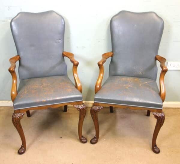 Set of Six Antique Queen Anne Style Walnut Dining Chairs - Image 3