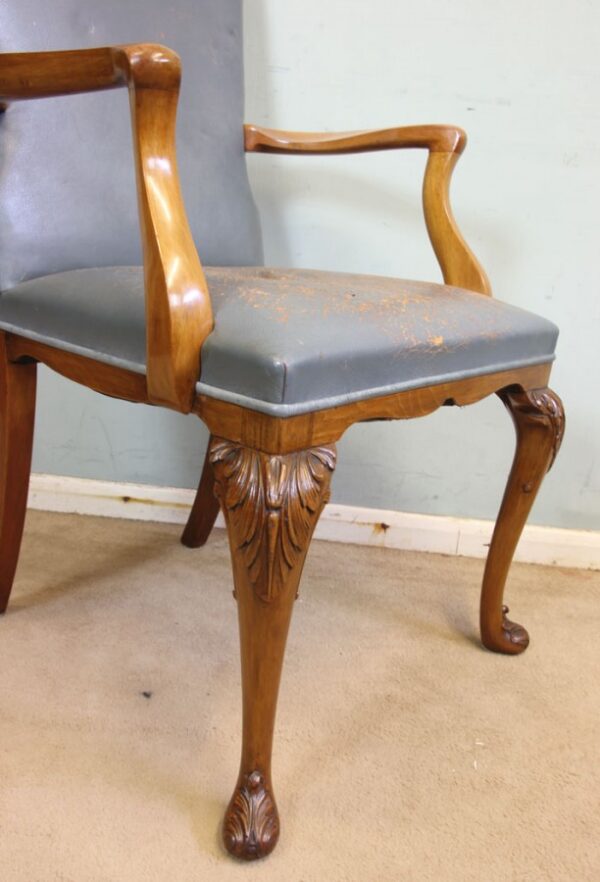 Set of Six Antique Queen Anne Style Walnut Dining Chairs - Image 6