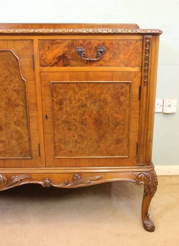 Burr Walnut Queen Anne Style Sideboard Server. Antique Antique Furniture 13