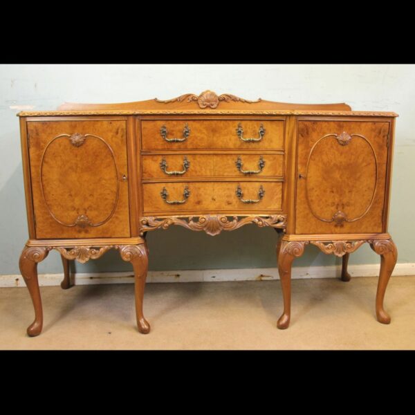 Burr Walnut Queen Anne Style Shaped Sideboard