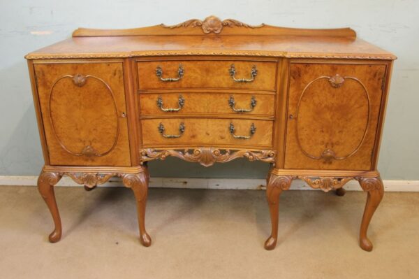 Burr Walnut Queen Anne Style Shaped Sideboard Antique Antique Furniture 14