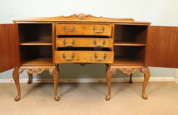 Burr Walnut Queen Anne Style Shaped Sideboard Antique Antique Furniture 15