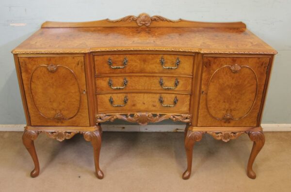 Burr Walnut Queen Anne Style Shaped Sideboard Antique Antique Furniture 16
