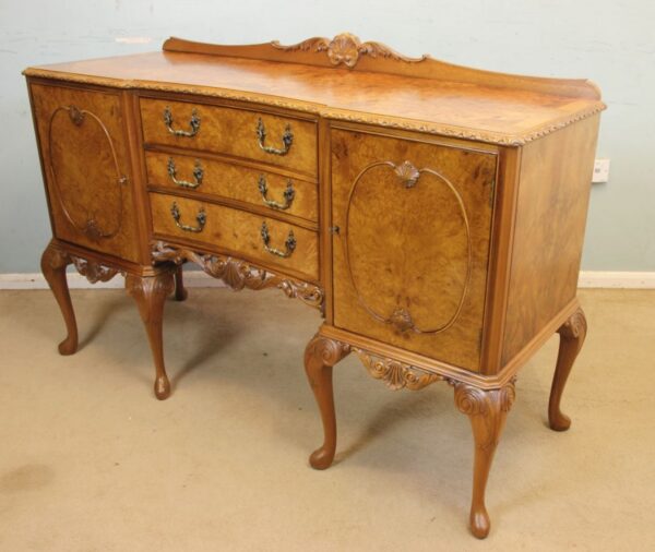 Burr Walnut Queen Anne Style Shaped Sideboard Antique Antique Furniture 5