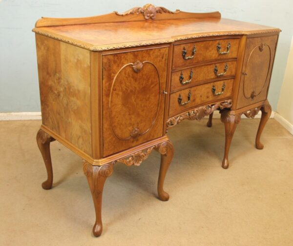 Burr Walnut Queen Anne Style Shaped Sideboard Antique Antique Furniture 6