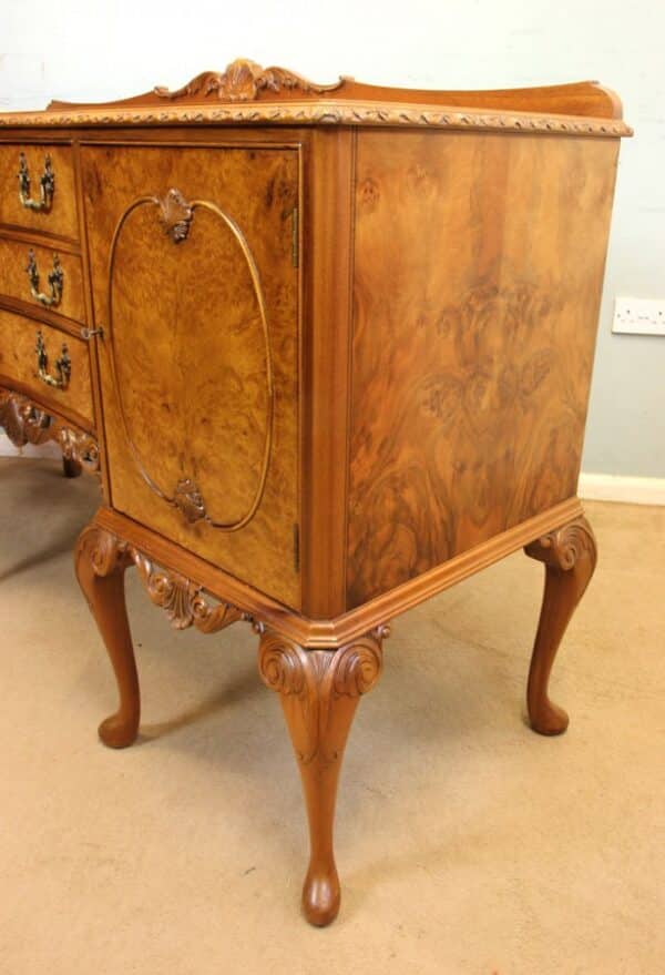 Burr Walnut Queen Anne Style Shaped Sideboard Antique Antique Furniture 8