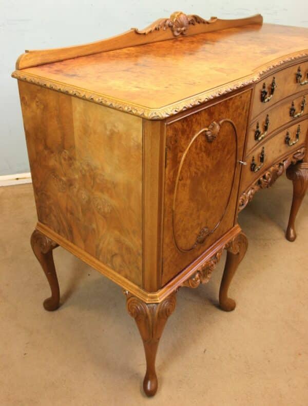 Burr Walnut Queen Anne Style Shaped Sideboard Antique Antique Furniture 9