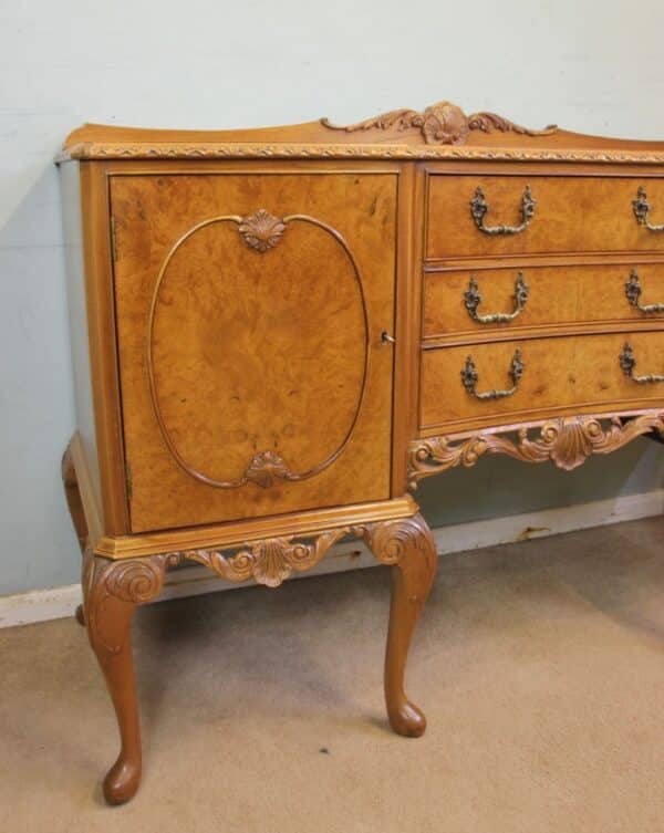 Burr Walnut Queen Anne Style Shaped Sideboard Antique Antique Furniture 11