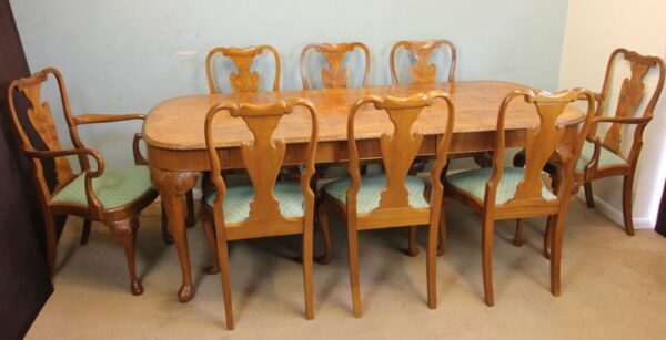 Burr Walnut Queen Anne Style Extending Dining Table. Sold - Image 13