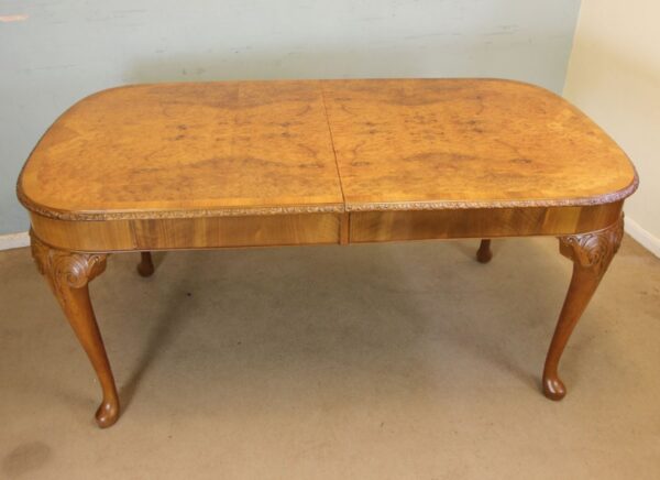 Burr Walnut Queen Anne Style Extending Dining Table. Sold - Image 2