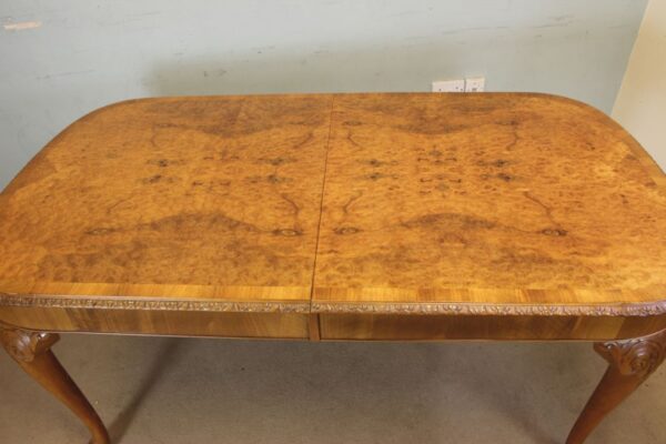 Burr Walnut Queen Anne Style Extending Dining Table. Sold - Image 6