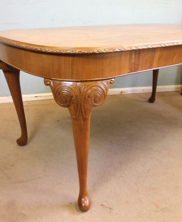 Burr Walnut Queen Anne Style Extending Dining Table. Sold - Image 8