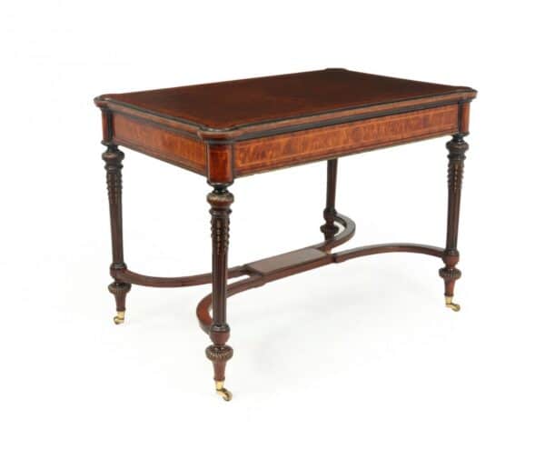 Antique English Burr Walnut Inlaid Writing Table c1880