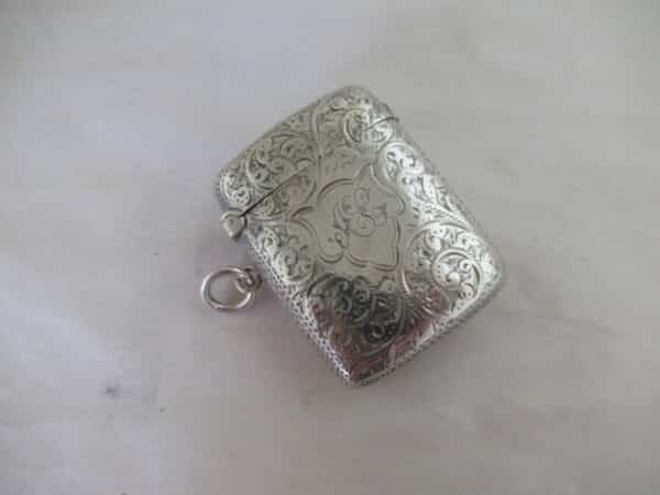 Victorian Antique Solid Silver VESTA CASE Hallmarked:- Birmingham 1894 Silver Vesta Case Antique Silver 5