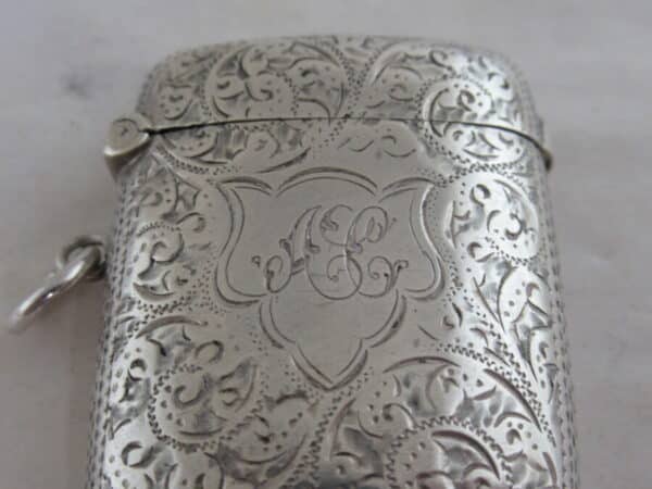 Victorian Antique Solid Silver VESTA CASE Hallmarked:- Birmingham 1894 Silver Vesta Case Antique Silver 7