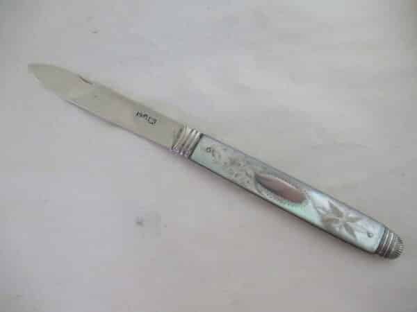 Silver & Mother of Pearl – SUPERB FRUIT KNIFE – Hallmarked:- Sheffield 1815 Mother Pearl Fruit Knife Antique Silver 5