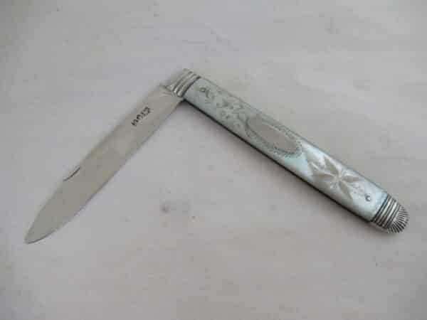 Silver & Mother of Pearl – SUPERB FRUIT KNIFE – Hallmarked:- Sheffield 1815 Mother Pearl Fruit Knife Antique Silver 4