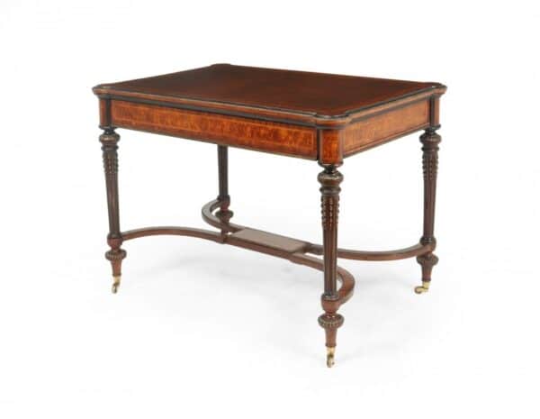 Antique English Burr Walnut Inlaid Writing Table c1880 - Image 12