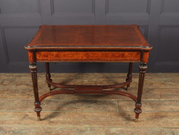 Antique English Burr Walnut Inlaid Writing Table c1880 - Image 11