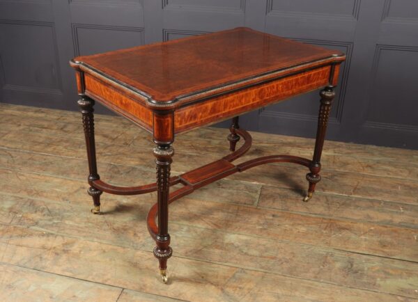 Antique English Burr Walnut Inlaid Writing Table c1880 - Image 7