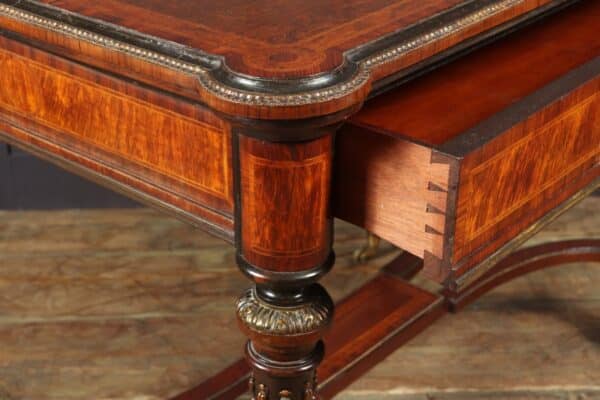 Antique English Burr Walnut Inlaid Writing Table c1880 - Image 6