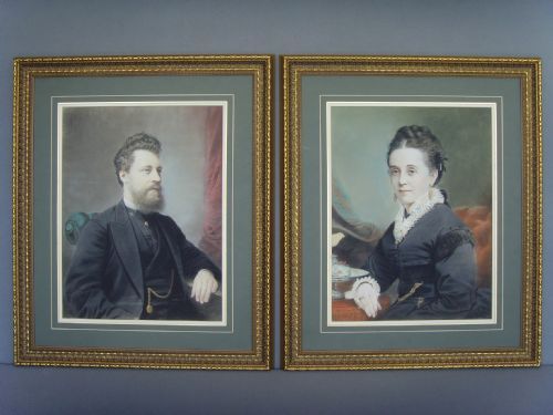 Pair 19c Pastel & Gouache Portrait Paintings Of Man & Wife