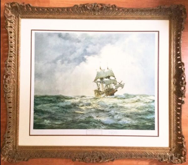 Montague Dawson Signed Lithograph Of The Mayflower 1/300 Proof Blind Stamped After Original Watercolour Marine Painting Antique Art Antique Art 3