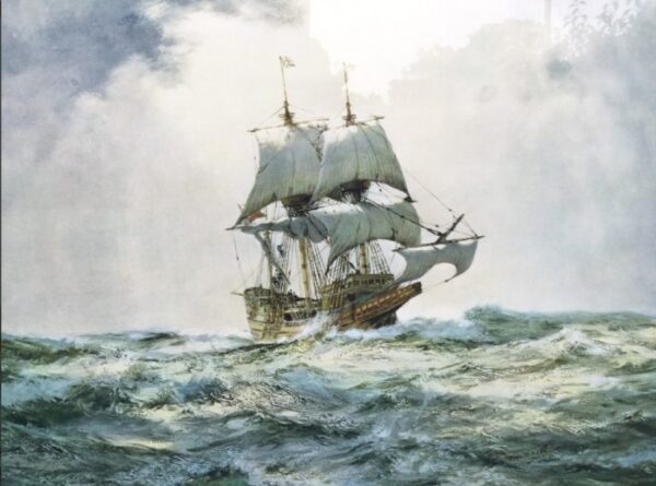 Montague Dawson Signed Lithograph Of The Mayflower 1/300 Proof Blind Stamped After Original Watercolour Marine Painting - Image 3