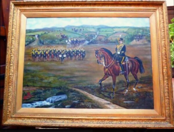 Military Oil Painting Officer On Horseback Kings 8th Royal Irish Hussars Regiment & Company Dated 1897 - Image 4