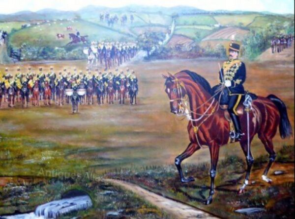 Military Oil Painting Officer On Horseback Kings 8th Royal Irish Hussars Regiment & Company Dated 1897 - Image 2