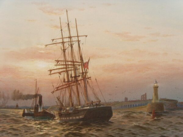 Watercolour Painting Schooner Under Tow Tynemouth Harbour C1909 William Thomas Nichols Boyce - Image 4