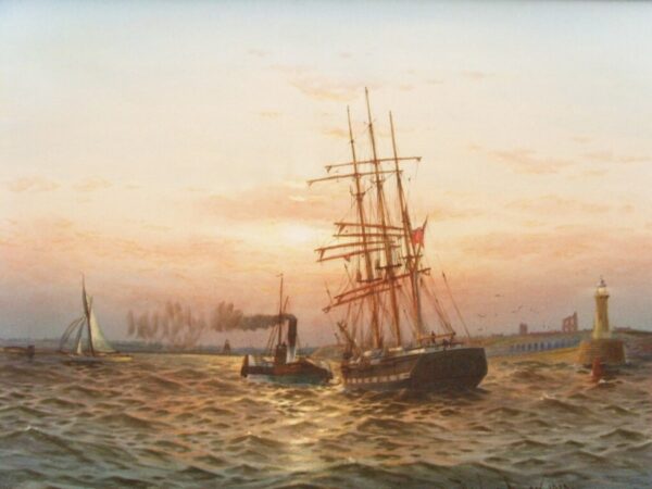 Watercolour Painting Schooner Under Tow Tynemouth Harbour C1909 William Thomas Nichols Boyce - Image 2