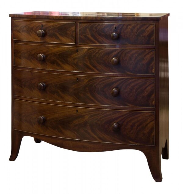 Early 19th Century Flame mahogany bow chest