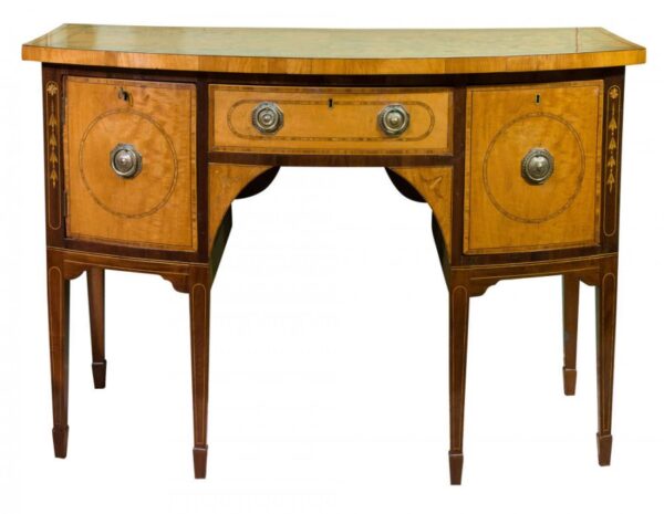 Georgian satinwood and mahogany bow-fronted sideboard - Image 2