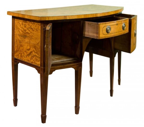 Georgian satinwood and mahogany bow-fronted sideboard - Image 8