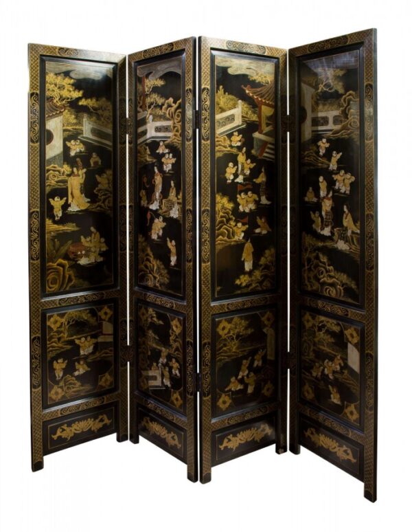 Mid 20thcentury Black lacquer and gilt screen