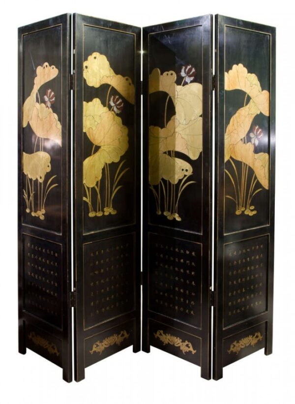 Mid 20thcentury Black lacquer and gilt screen - Image 8