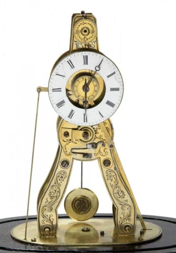 Minature Fusee Skeleton Alarm Clock Antique Clocks 5