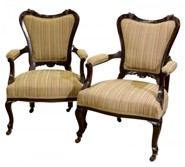 Pair 19thCentury mahogany open armchairs c1890 Antique Chairs 3