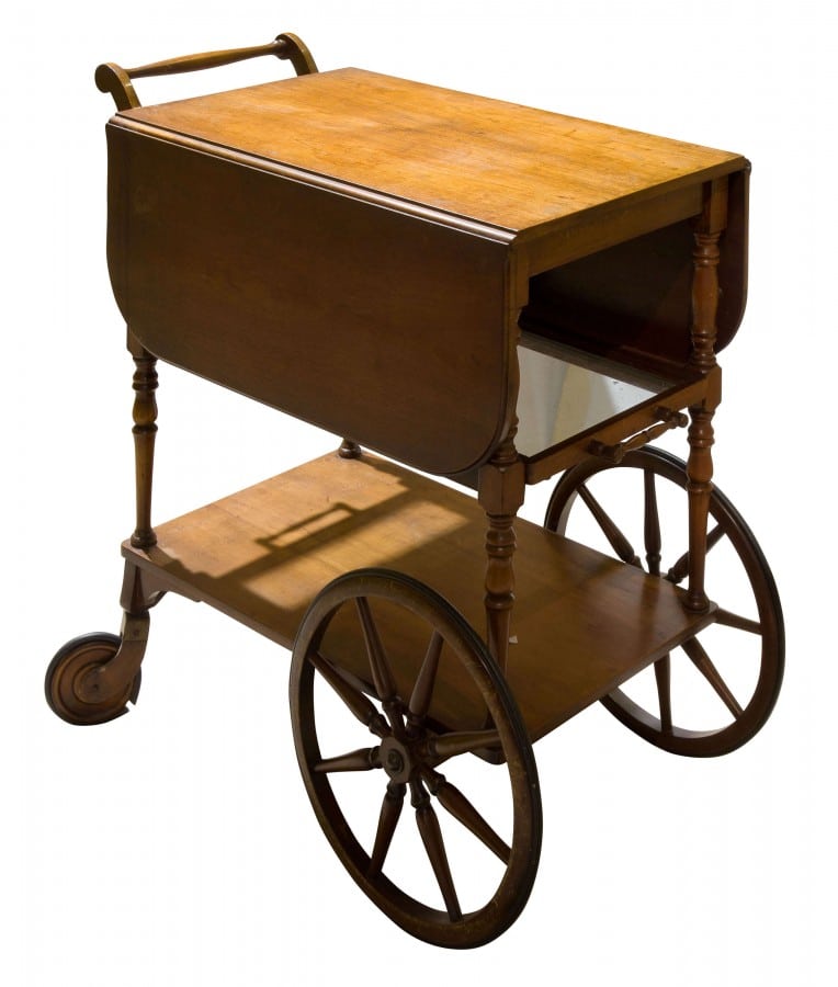 Vintage mahogany tea trolley with drop down flaps