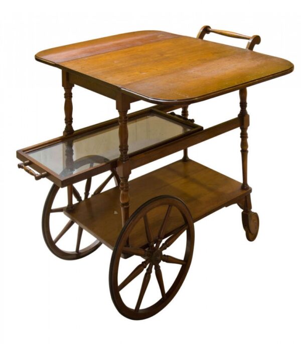 Vintage mahogany tea trolley with drop down flaps - Image 2