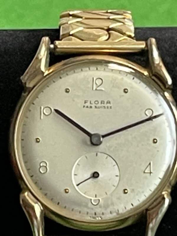 Antique Flora Gold Plated Gents Wrist Watch With Rolled Gold Strap Antique Jewellery 4