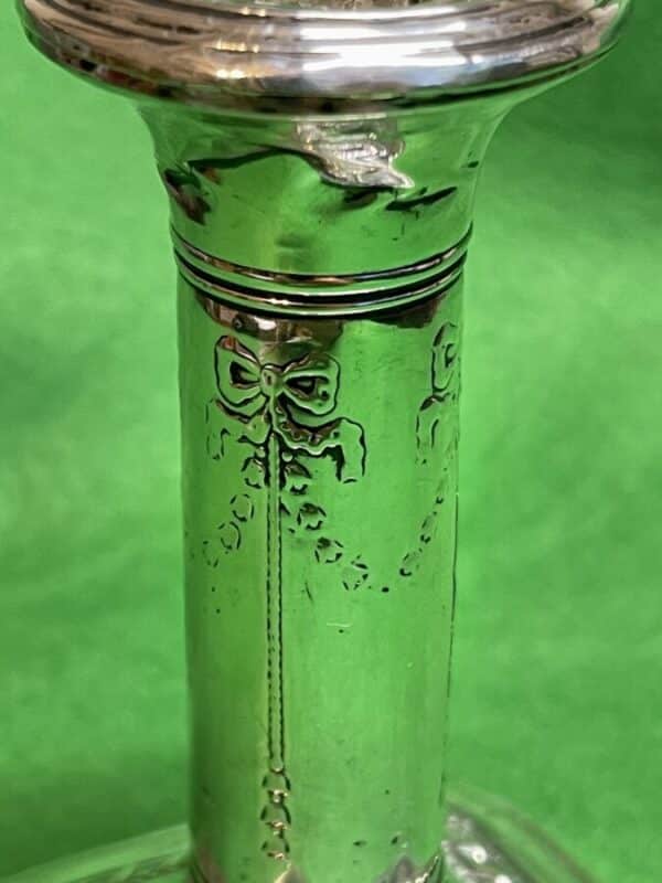 Silver Candle Stick with Bow Bells design, 1910 Sheffield Antique Silver 6