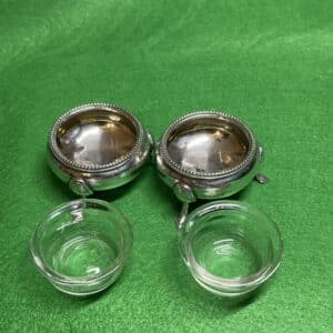 Pair Of Silver Salt Cellars Of Cauldron Design With Clear Glass Liners 1872 Antique Silver