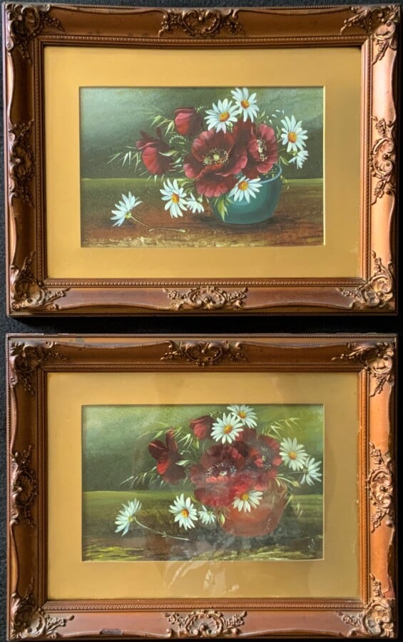 Attractive Matching Pair Of 19th Century Oil Paintings Floral Still Life Study