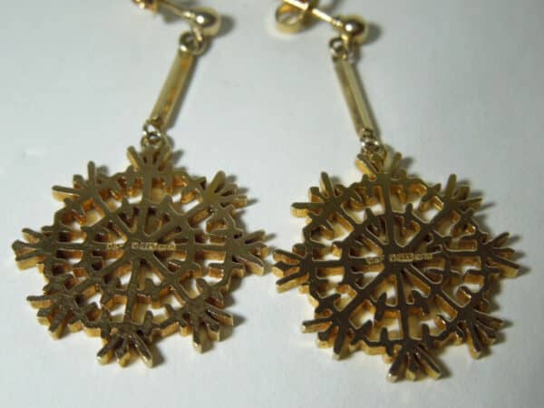 9ct gold snowflake drop earrings