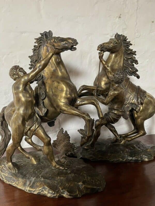 A FINE PAIR OF GILT-BRONZE MODELS OF THE MARLEY HORSES. Antique Sculptures 4