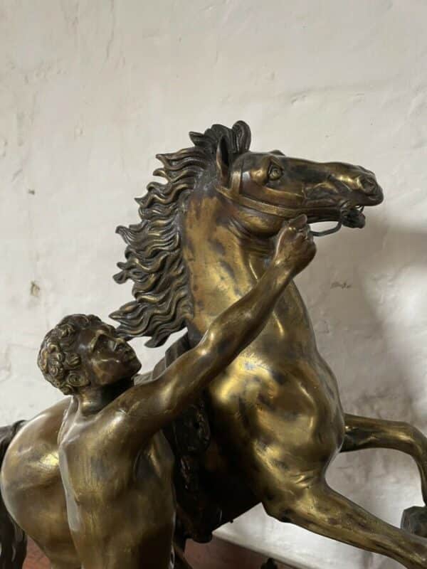 A FINE PAIR OF GILT-BRONZE MODELS OF THE MARLEY HORSES. Antique Sculptures 9