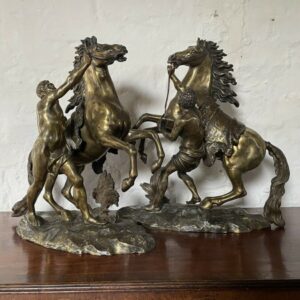 A FINE PAIR OF GILT-BRONZE MODELS OF THE MARLEY HORSES. Antique Sculptures